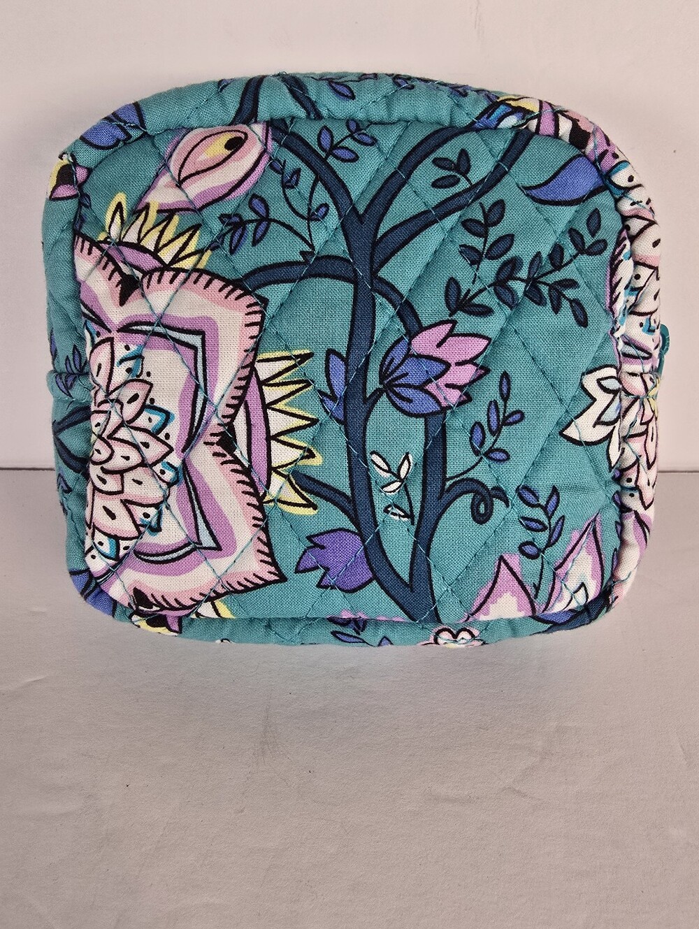 Vera Bradley Quilted Peacock Garden Teal Floral Small Cosmetic Pouch TravelVacay